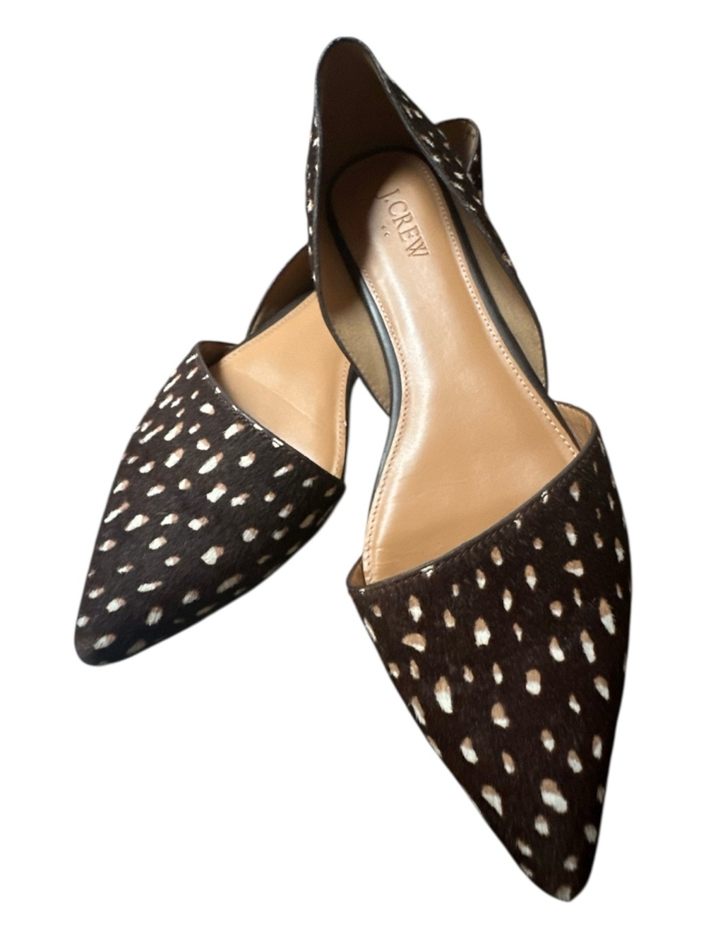 J. Crew Brown and Cream Calf Hair Deer Print Spotted Pointed D'Orsay Flats